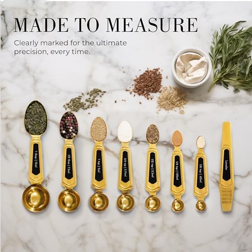 Gold Magnetic Measuring Spoons with Leveler - Featuring 8-Piece Upgraded Style, Dual-Sided, Stackable, Stainless Steel Gold Measuring Spoons Set - Fits in Spice Jars, Luxury Kitchen Accessories - Thumbnail 3