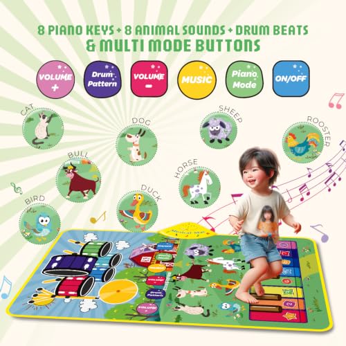 Image of 3-in-1 (Bull & Sheep ) Baby Piano Mat for , Piano & Drum Mat with 2 Sticks, Animal, Piano, and Drum Sounds, Educational Toy for 12 Months+, Ideal for 1-3 Year Toddler - Design