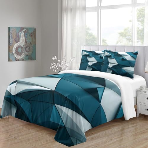 Housse de couette géométrique microfibre haut de gamme et son couvre-lit Super King 260x220 - 8