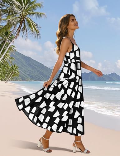 Image of YESNO Summer Bohemian Floral Dresses for Women Spaghetti Straps Maxi Dress Casual Flowy Dresses with Pockets ES0