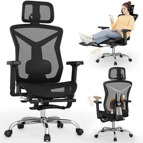 Ergonomic Office Chair with Footrest, Desk Chair Comfy with 3D Ad...
