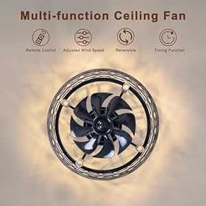 Caged Ceiling Fan with Lights and Remote, 18'' Flush Mount Farmhouse Ceiling Fans DC Motor, Low Profile Ceiling Fan for Kitchen Bedroom (Black & Grey) Caged Ceiling Fan with Lights and Remote 18 Flush Mount Farmhouse Ceiling Fans DC Motor Low Profile Ceiling Fan for Kitchen Bedroom Black Grey