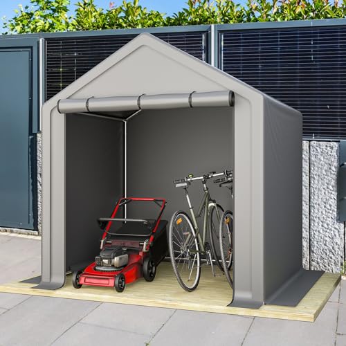Abri de Jardin, Cabane de Jardin Exterieur Peut être stocké vélos, Motos, Outils, Porte Enroulable à Fermeture Éclair, bache de Protection Exterieur étanche, Cadre en Acier (Gris, 190x170x200cm)