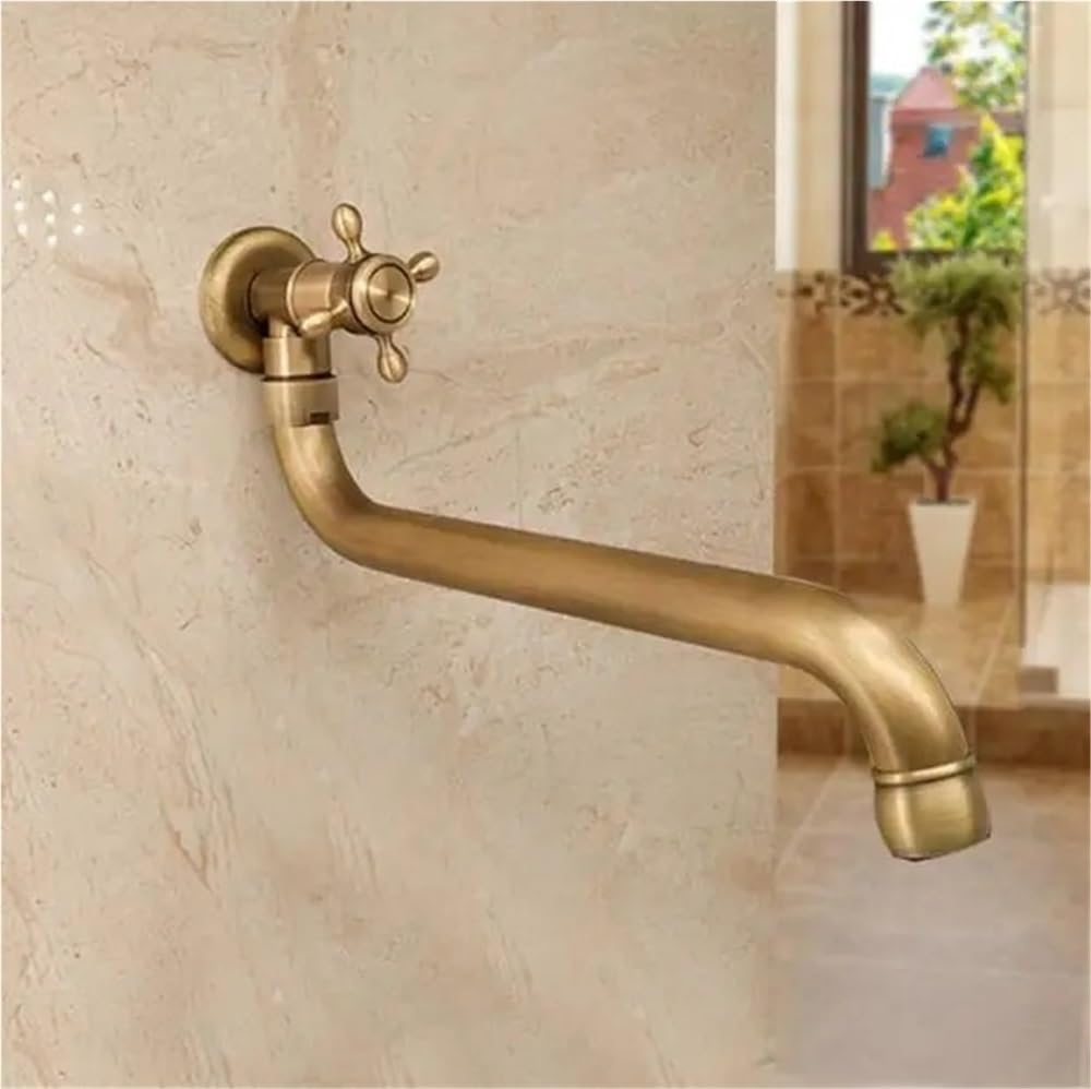 Grifo de Solo Frío de latón antiguo alargado, grifo montado en la pared for piscina de fregona al aire libre, grifo giratorio retro europeo