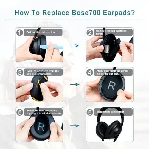 Gvoears Ear Pads Replacement para auriculares Bose 700 Noise Cancelling, Cojines de espuma viscoelástica y cuero de proteína para Bose NC700 (Negro) miniatura 5