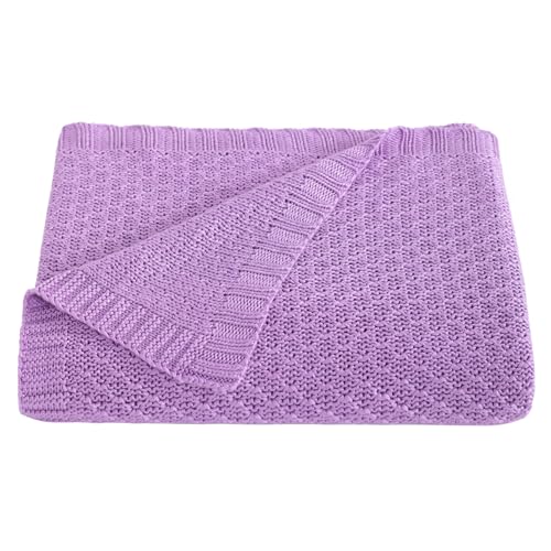 Image of NTBAY Rayon Derived from Bamboo Toddler Blanket, 30 x 40, Light Purple | Breathable Cable Knit Blanket Made with Rayon Derived from Bamboo for Stroller, Travel, Tummy Time, and Supervised Use