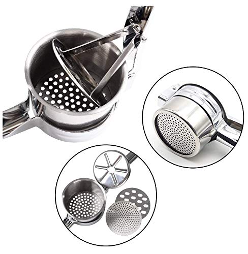 Freetor stainless steel potato ricer with three interchangeable ricing discs(Fine,Medium,Coarse),premium stainless steel baby food strainer,vegetable fruit ricer