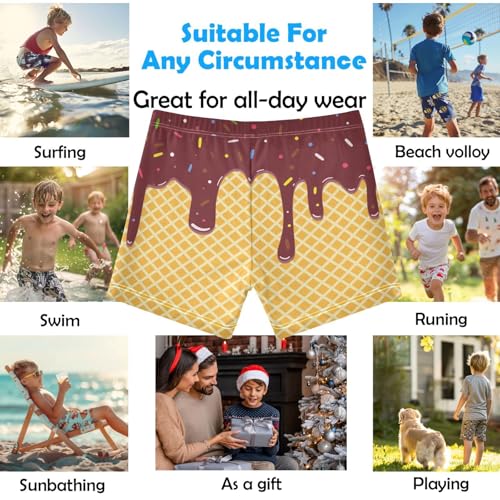 Boys Swim Trunks Quick Dry Bathing Suit Brown Red Ice Cream Toddler Swim Shorts Boardshorts Swimwear 3-102