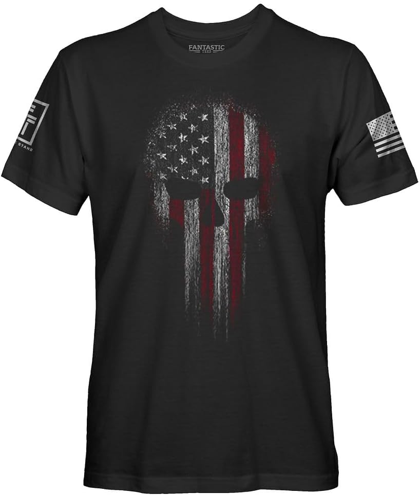 Fantastic Tees USA American Skull Patriotic Shirts for Men T-Shirt (Black, L)