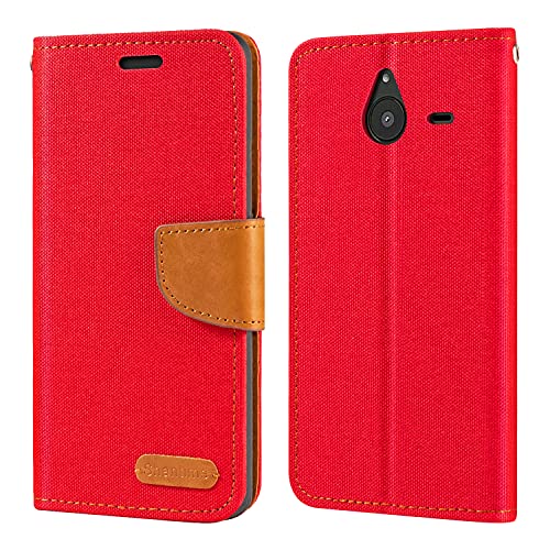 Étui Portefeuille en Tissu Oxford et Cuir PU Compatible avec Nokia Microsoft Lumia 640 XL, Coque Robuste avec Rabat Magnétique et Fentes Cartes (Rouge)