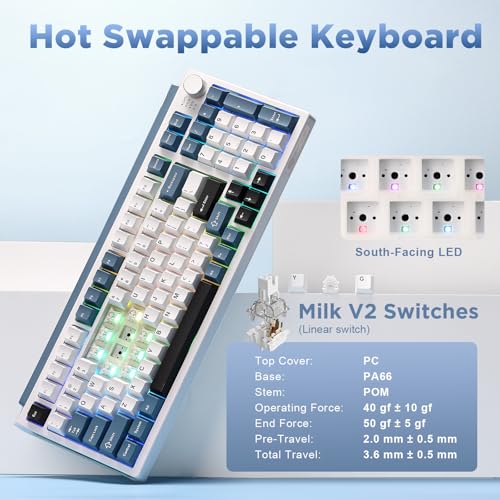 Image of K98 Wireless Mechanical Keyboard,Tri-Mode Gaming Keyboard-White&Blue