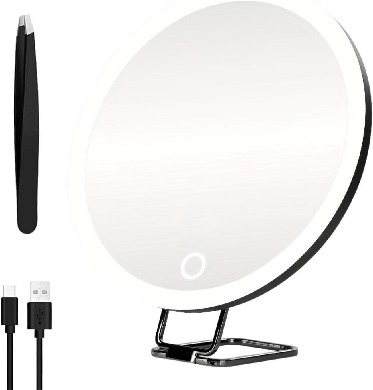 Lighted Makeup Mirror, 10/20/30X Magnifying Mirror with Suction Cup, Vanity Mirror with 3 Colors & Rechargeable 1200mAh Battery, Brightness Adjustable, Portable Wall Hanging Handheld Deskt