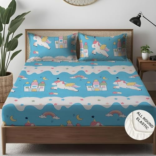 Image of Weave & Decor Printed Kids Bedsheets for King Size Bed 72x78x8 Inches, with 2 Pillow Covers 20x30 Inches for Longer Double Mattresses