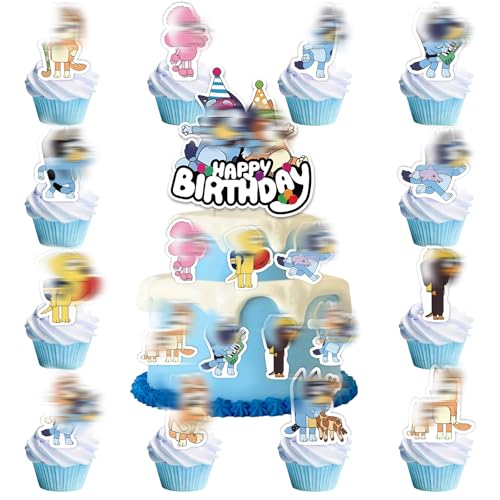 Heartsking 25 Pcs Blue Dog Cake Toppers 1 Big + 24 Small Birthday & Baby Shower Non-Toxic Reusable