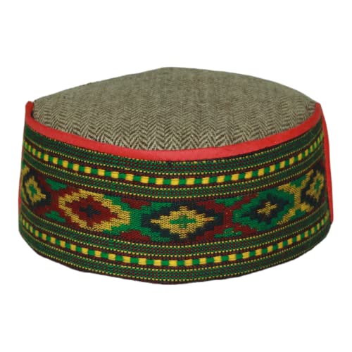 Image of Vastraa Fusion Himachali Topi for Men | Nepali Headwear | Traditional Kullu Cap | Pahadi Topi | Kashmiri Hat | Wool Handcrafted Ethnic Wear