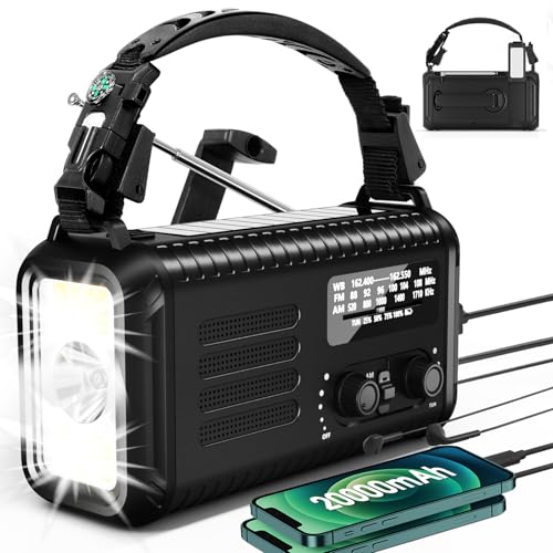 Radio d'urgence solaire et manivelle pour camping et randonnée avec batterie 5000 mAh