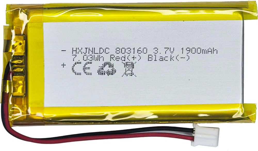 DC 3.7V1900mAh 803160 Rechargeable Lithium Polymer Battery, Suitable for DIY 3.7-5V Electronic Products with Built-in 2-Wire Battery Replacement and LED Lights