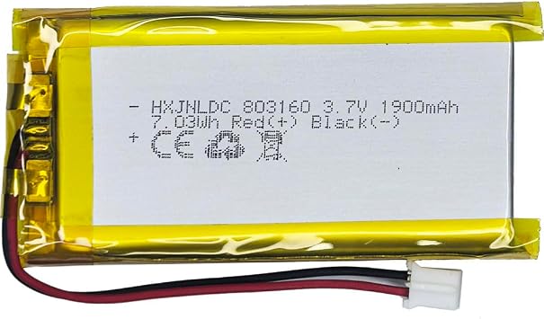 DC 3.7V1900mAh 803160 Rechargeable Lithium Polymer Battery, Suitable for DIY 3.7-5V Electronic Products with Built-in 2-Wire Battery Replacement and LED Lights