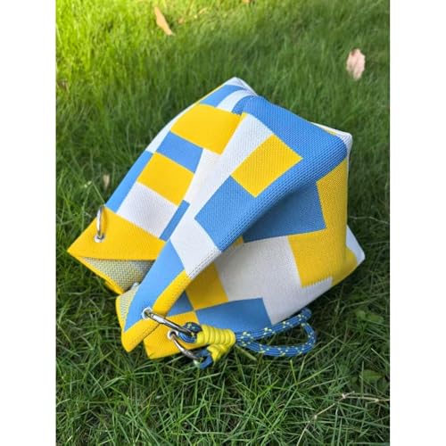 Bolso tote para mujer, bolso de cubo tejido mini, bolso tote tejido para viaje con rayas o cuadrados, bolso de ganchillo para regalos de cumpleaños y festividades miniatura 3