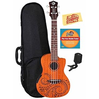 Luna Ukulélé de tatouage Lots Concert Electric Bundle w/Hard Case - Les Beatles, Paul McCartney, John Lennon, RIngo Starr, George Harrison