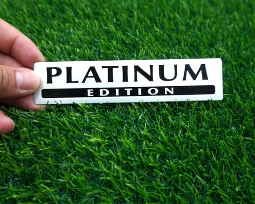 Image of 2Pc Aluminum Platinum Edition Emblem 3D Grill Trunk Fender Badge Nameplate Sticker Decor Replacement for Car (Black Silver)