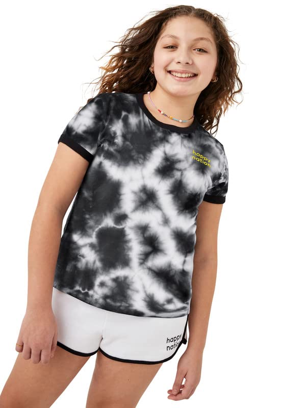 Image of happy nation Girls Cotton Crewneck Ringer T Shirt