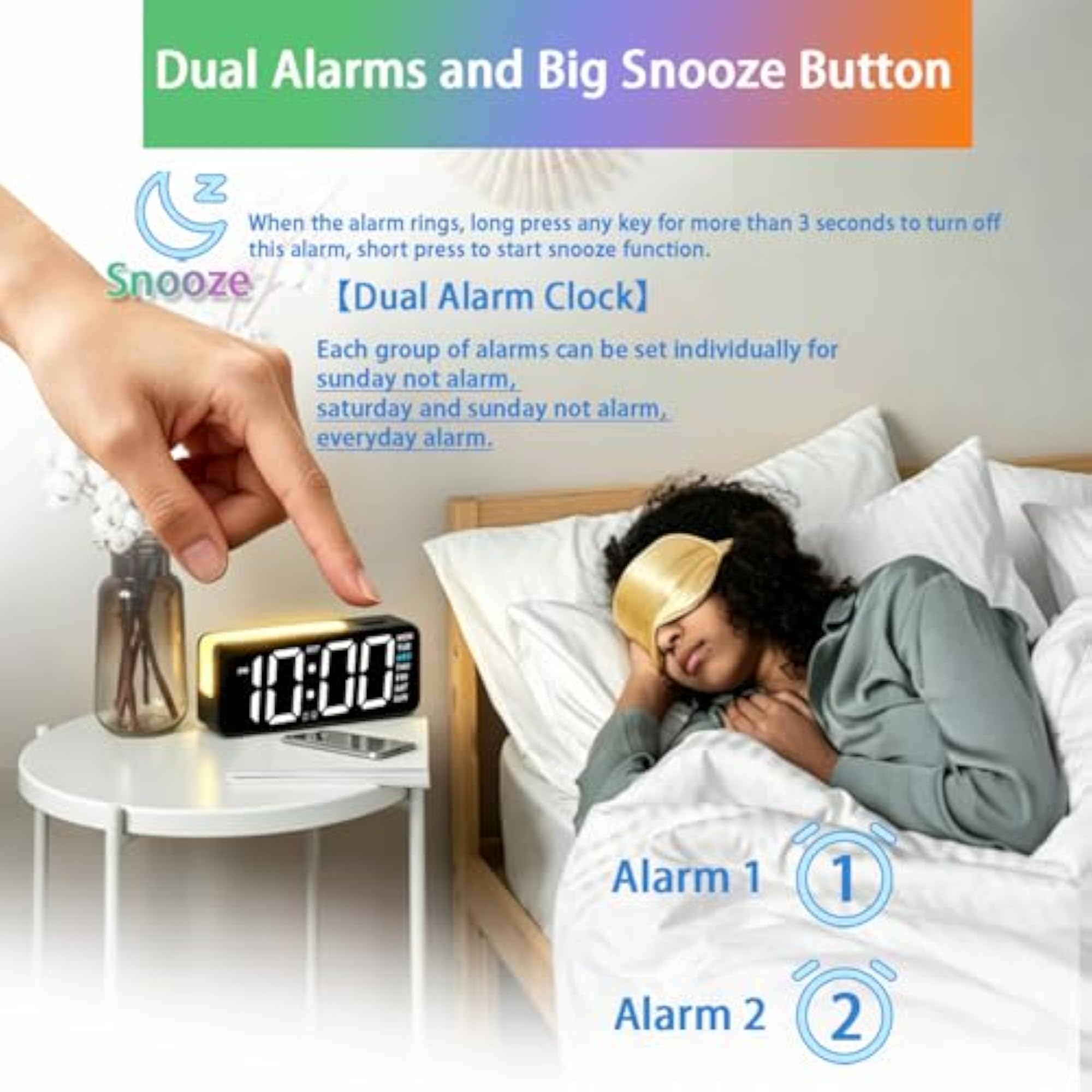 Small Digital Alarm Clock with Variable Color Night Light