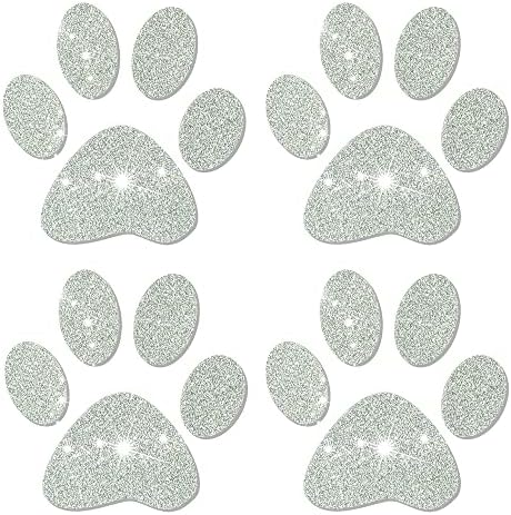 ODQODK Sparkling Dog Paws Stickers,Glitter Dog Paws Car Bumper Decal Car Accessories for Phone Laptops Luggage Helmets Motorbike Bicycle Bling Decor(Silver)