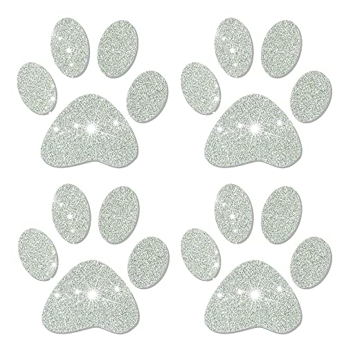 Odqodk Sparkling Dog Paws Stickers,Glitter Dog Paws Car Bumper Decal Car Accessories For Phone Laptops Luggage Helmets Motorbike Bicycle Bling Decor(Silver) #TOP19