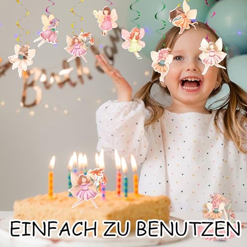 20 Stück Feen Geburtstag Deko, Feen Deko für Kindergeburtstag, Torten Deko Mädchen, Geburtstagsdeko für Feen-Themen-Party, Gartenparty, Foto Requisiten, Mit Wimpelkette, Hängedekorationen und Tischdek