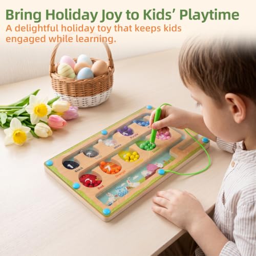 Image of WOODENFUN Magnetic Color Number Maze for Toddlers,Montessori Counting Board