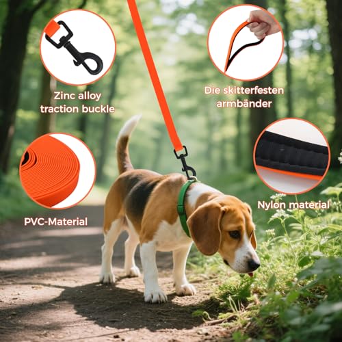 CNMTCCO Schleppleine 10m für Hunde,Robuste Trainingsleine,schmutz- und wasserabweisend,Robuste & Reißfeste Hundeleine mit Handschlaufe und Karabiner, für Kleine bis Große Hunde(Neon Orange)