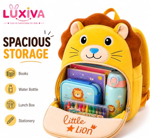 Image of Cartoon Plush Kids School Bag 2-6 Years | Soft Toy Backpack for Boys & Girls | Toddler Nursery Preschool Bag | Lightweight Adjustable Straps