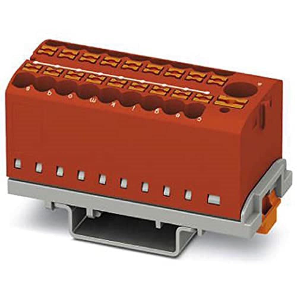 Phoenix Contact PTFIX 6/18X2.5-NS35 RD Distribution Block with Vertical Orientation and Integrated Input, 690 V, 24 A, Number of Connectors: 19, Cross Section 0.14 mm²-4 mm², Red