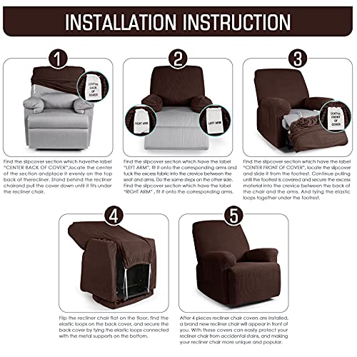 Taococo Recliner Cover 4-Pieces, Recliner Stretch Sofa Slipcover Recliner Cover 1 Seater Couch Protector Soft Furniture Protector Covers With Elastic Chair Covers Jacquard Pattern (Chocolate) #TOP4