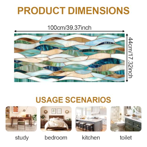 Image of Window Privacy Film Stained Glass Mosaic Teal, 39.37x17.32 in