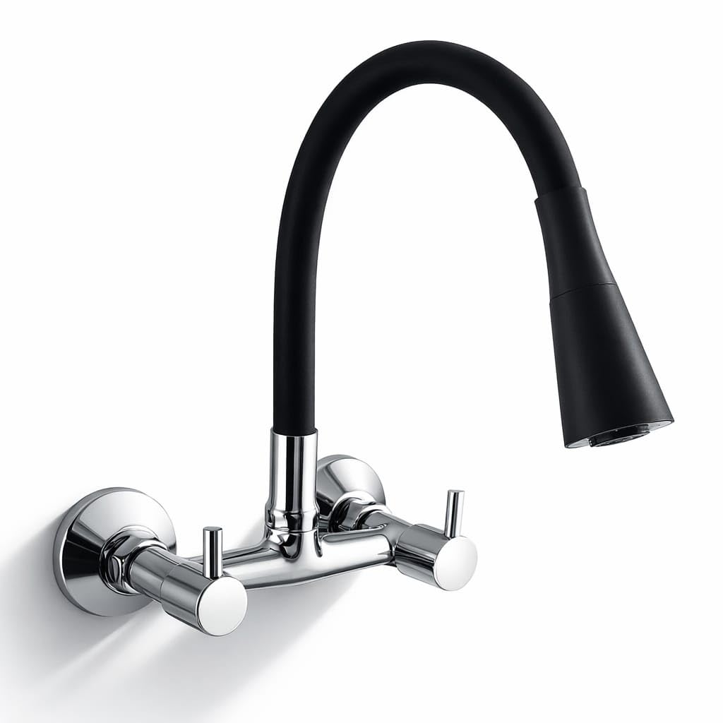 10x Brass Sink Mixer Tap for Kitchen Bl-9876 Flexible Neck Dual Flow Black Hot/Cold Facility, Chrome-image-29