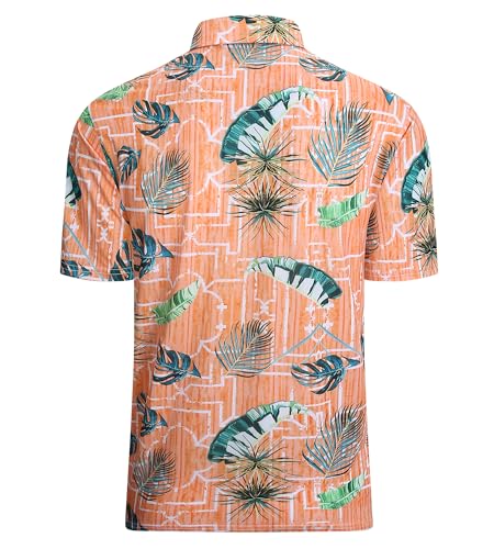 Alex Vando Mens Hawaiian Golf Shirt Moisture Wicking Digital Print Golf Shirts for Men