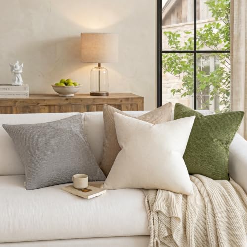 Image of a moment Pack of 2 Decorative Chenille Throw Pillow Covers with Twill Cushion Covers for Sofa Living Room Couch Bed 26x26 Inch,Moss Green