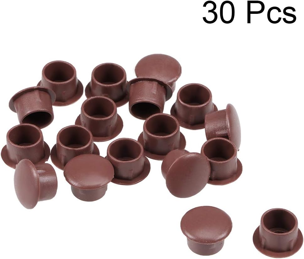 uxcell Shelf Peg Hole Plugs 10mm Dia Brown Plastic Tube Cover for Nail Cabinet Button Bracket Cupboard Bookshelf Bookcase Adjustable Shelf Closet, 30Pcs - 