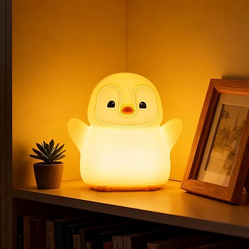 Miniatura 9 de Luz nocturna de pingüino para guardería, lámpara LED de silicona blanda, 2 niveles regulables, luz nocturna para niños, luz táctil, lámpara