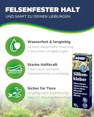 HOBBY Aquaristik Silikonkleber I 75 g Tube I hochelastischer Silikon für Aquarien I alterungs- & witterungsbeständiger Aquarien-Silikon I Aquarienkleber UV- & temperaturresistent I transparent