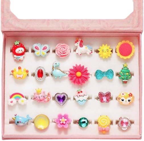 ginoya brothers Little Girl Jewel Adjustable Rings for Kids in Box Rings for Girl Aged 4-12 Years Old Birthday Christmas Gifts Pretend Play and Dress up Rings. (Pattern - 2) (B0D6BCZ2RG) Amazon Price History, Amazon Price Tracker