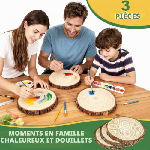 Isrcivcs Disques de Bois Brut Naturel 3 pièces, Naturel Rondelle Rond en Bois Sans Trou Diamètre 18-20cm, épaisseur 1.5 cm, pour DIY Mariage Bricolage Peinture Décorations Tables Dessous Verre – vue 7