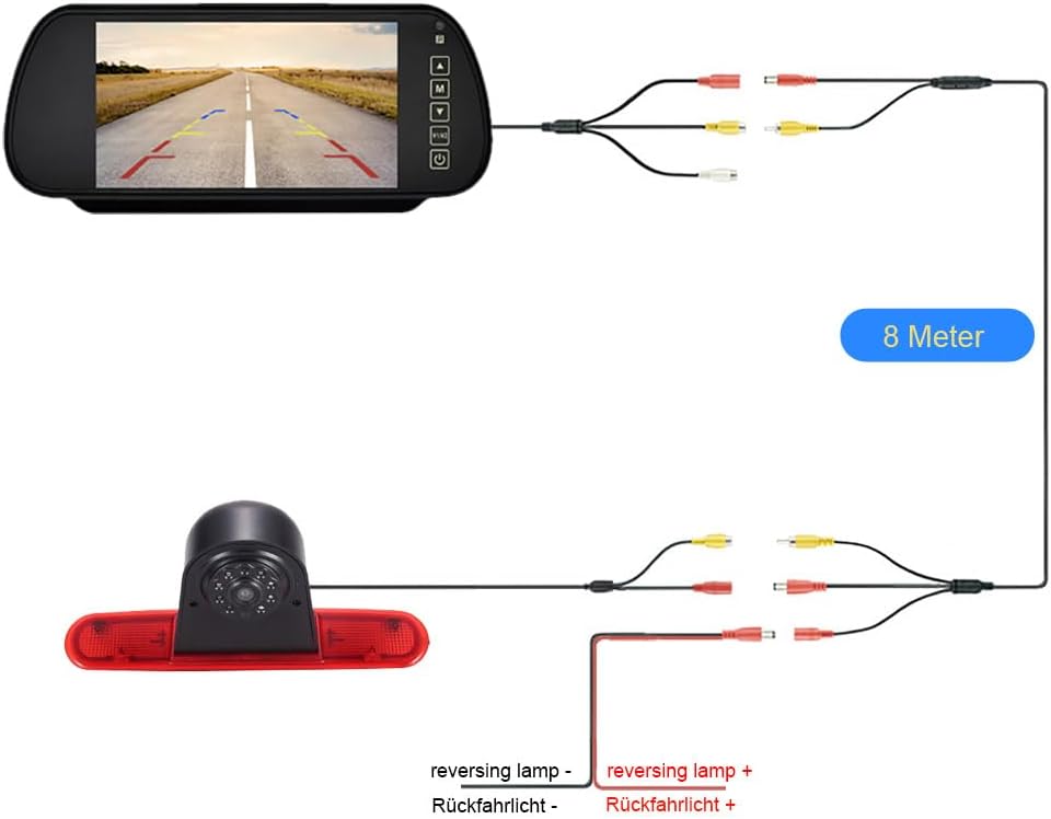 7 Inch Car Rear View Mirror Display Monitor LCD TFT Parking Aid Screen + HD Night Vision Brake Light Reversing Camera Replacement for Fiat Doblo 263/Opel Combo/Fiat Doblo II 2 Cargo Box/Estate