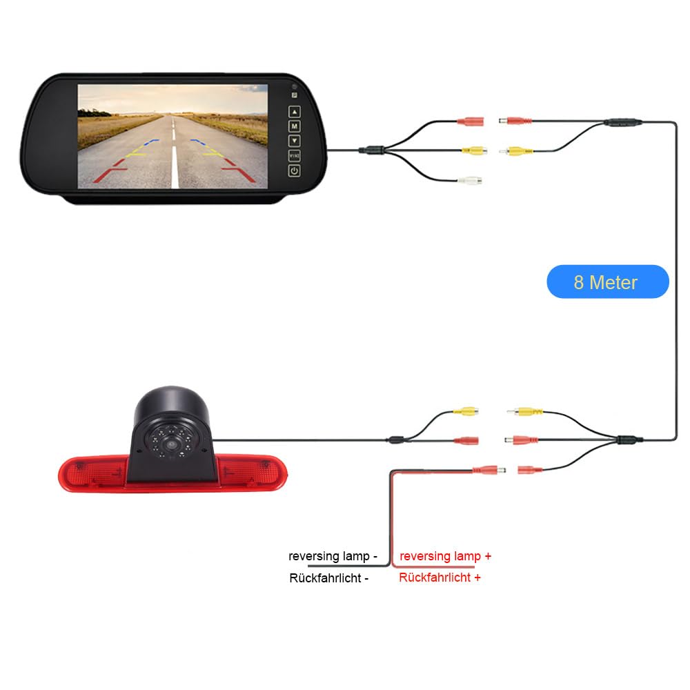 Display LCD TFT per specchietto retrovisore da 7 pollici + HD visione notturna luce freno telecamera di ricambio per Fiat Doblo 263/Opel Combo/Fiat doblo II 2 Cargo Kasten/station wagon