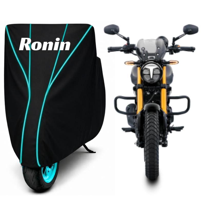 Image of Premium Bike Cover for TVS Ronin, Water Resistant, Dustproof, UV Protected, Scratchproof Motorcycle Cover for Outdoor Use, All Weather Protection (Black & Aqua Piping)