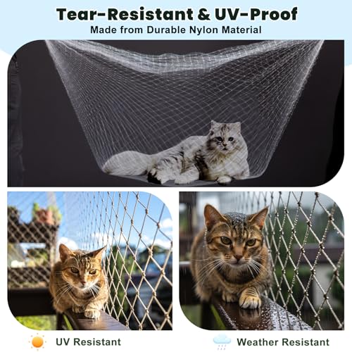 Jukibole Katzennetz für Balkon 10×3 m – Ohne Bohren, UV-beständig & Reißfest – Transparent Nylon Balkonnetz für Katzen (Inklusive Befestigungsset) – Katzenschutznetz für Fenster, Terrasse, Balkon
