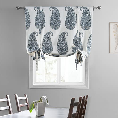 Image of HPD Half Price Drapes Room Darkening Tie Up Curtains 46 X 63 Inch Paisley Printed Cotton Window Roll Up Balloon Curtain for Living Room, Kitchen PRTW-TUD42A-63 (1 Panel), Paisley Park Blue
