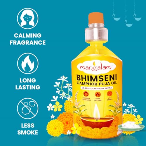 Image of MANGALAM Bhimseni Camphor Puja Oil - Pack Of 2 (900ml Each) | For Daily Puja, Festivals & Other Religious Ritual